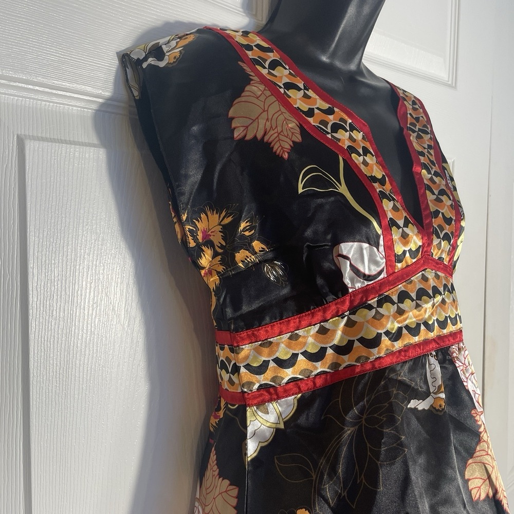 Wet Seal Babydoll Y2K Shirt Women M Black Floral Asian Inspired Sleeveless Top - Picture 2 of 10